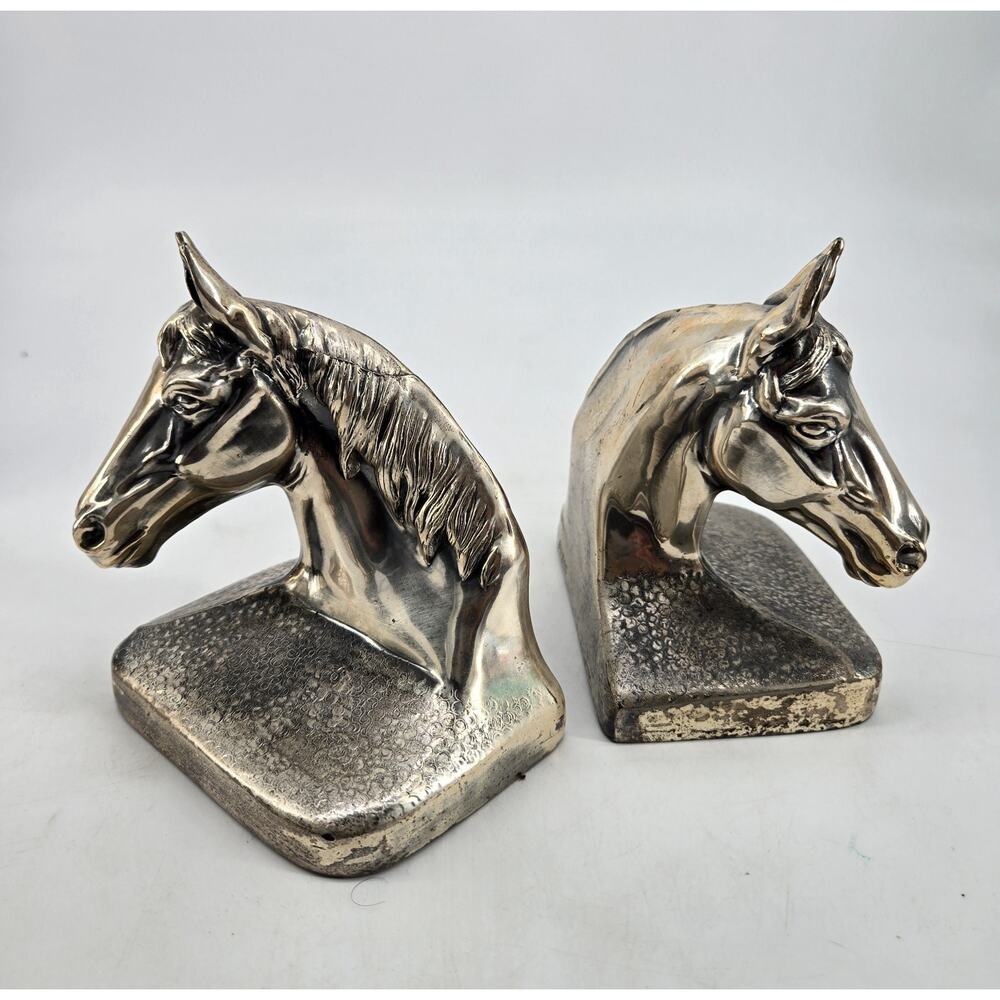 Vintage 1950s Equestrian Horse Head Pair Cast Metal Philadelphia Mfg Co Bookends - Picture 15 of 15